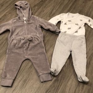 2 2 piece outfits. Gray and white baby boy